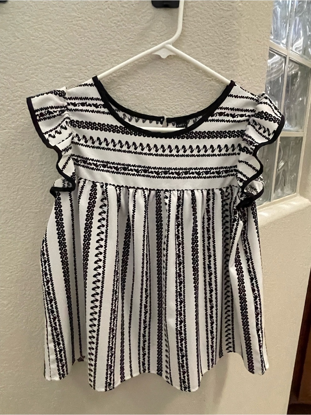 Black & White Striped Ruffle Sleeve Babydoll Women's Top